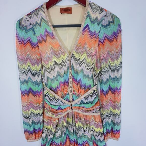 Missoni Italy Multicolor Zigzag Knit Long Sleeve Dress Rayon Silk Lined Small - Picture 5 of 16